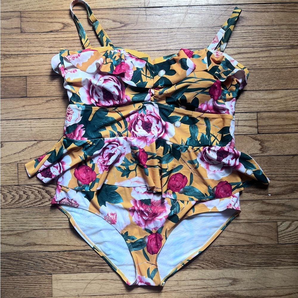 Torrid Yellow and Pink Floral One Piece Swimsuit